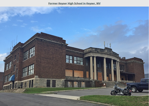 North side view of the main entrance to the former KHS Keyser High School located in Keyser, WV.