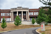 Another view of the main entrance to the former KHS Keyser High School located in Keyser, WV.